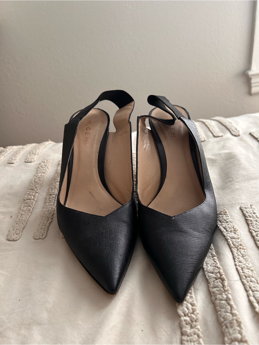 M. Gemi Black Pointed Slingback Pumps